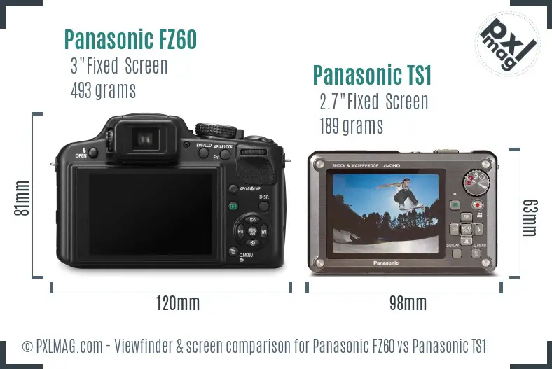Panasonic FZ60 vs Panasonic TS1 Screen and Viewfinder comparison
