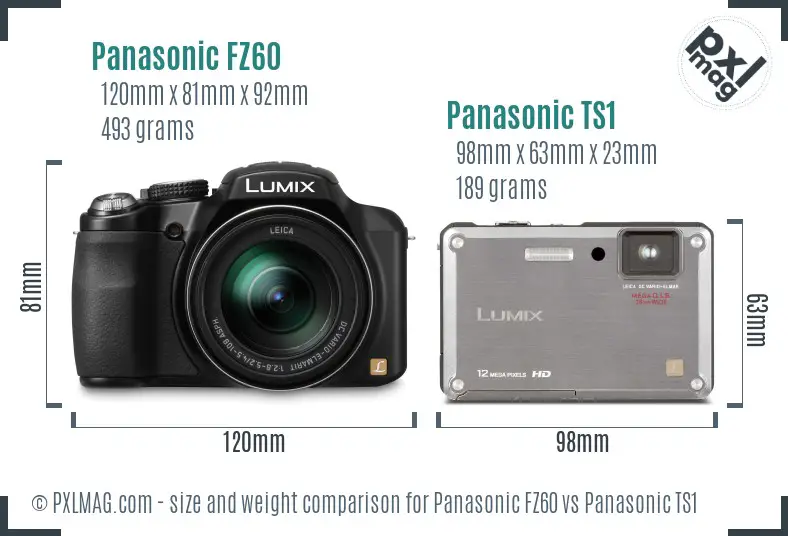 Panasonic FZ60 vs Panasonic TS1 size comparison