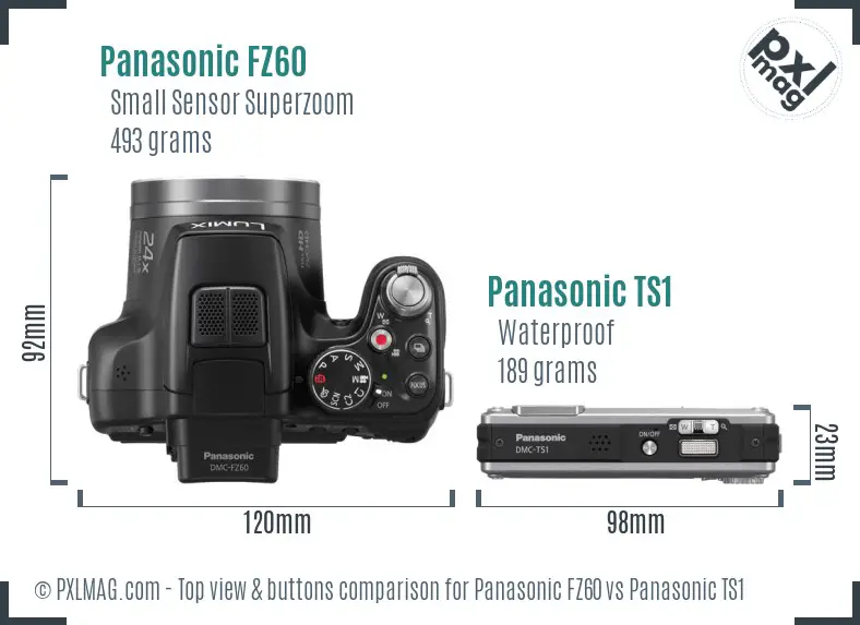 Panasonic FZ60 vs Panasonic TS1 top view buttons comparison