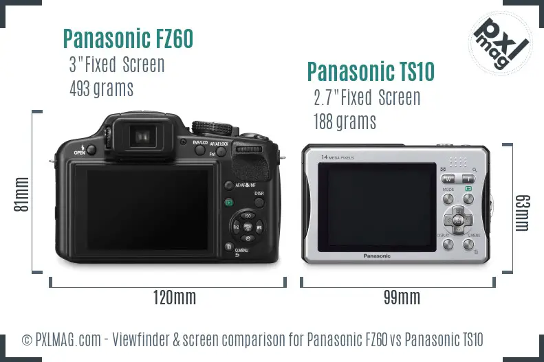 Panasonic FZ60 vs Panasonic TS10 Screen and Viewfinder comparison