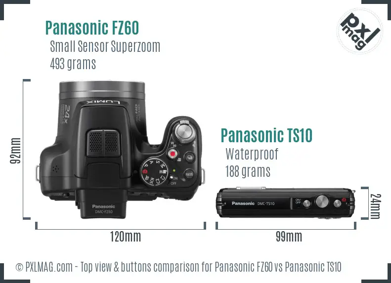 Panasonic FZ60 vs Panasonic TS10 top view buttons comparison