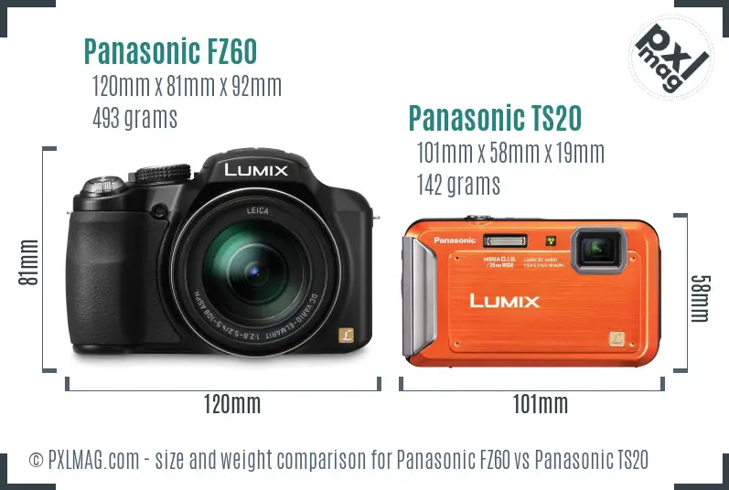 Panasonic FZ60 vs Panasonic TS20 size comparison