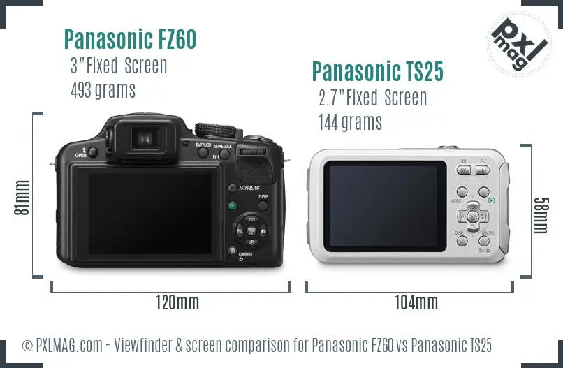 Panasonic FZ60 vs Panasonic TS25 Screen and Viewfinder comparison