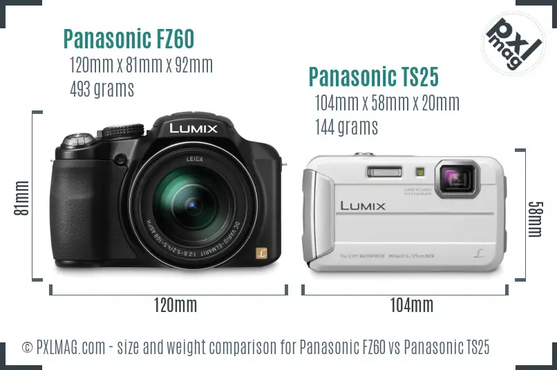Panasonic FZ60 vs Panasonic TS25 size comparison
