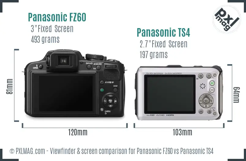 Panasonic FZ60 vs Panasonic TS4 Screen and Viewfinder comparison