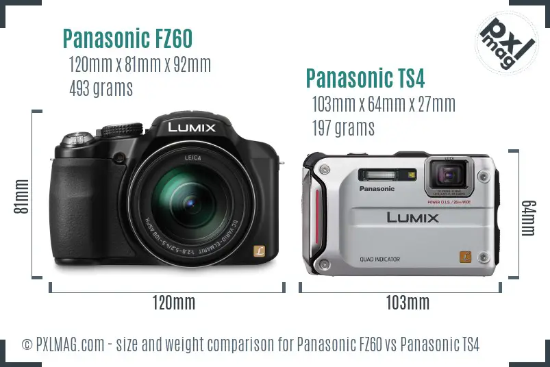Panasonic FZ60 vs Panasonic TS4 size comparison