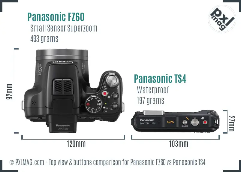 Panasonic FZ60 vs Panasonic TS4 top view buttons comparison