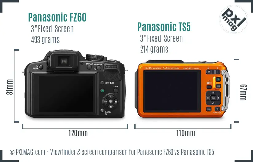 Panasonic FZ60 vs Panasonic TS5 Screen and Viewfinder comparison