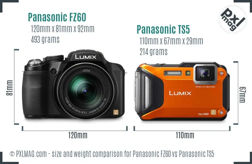 Panasonic FZ60 vs Panasonic TS5 size comparison