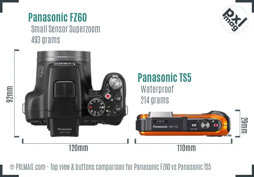 Panasonic FZ60 vs Panasonic TS5 top view buttons comparison