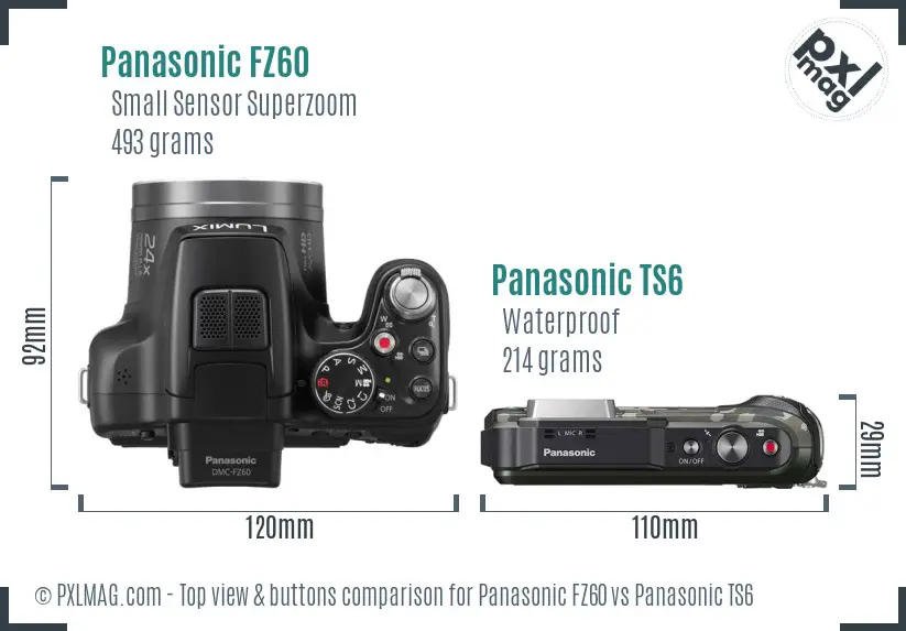 Panasonic FZ60 vs Panasonic TS6 top view buttons comparison
