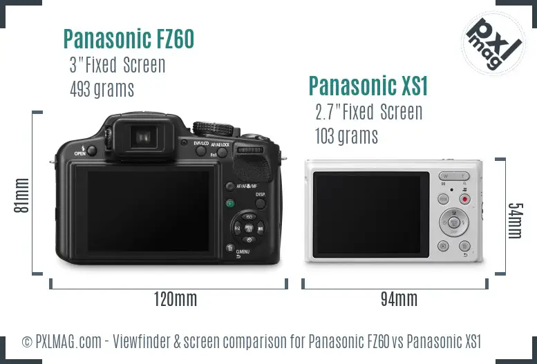 Panasonic FZ60 vs Panasonic XS1 Screen and Viewfinder comparison
