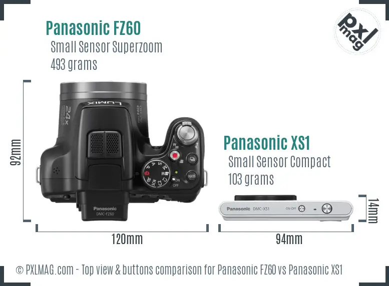 Panasonic FZ60 vs Panasonic XS1 top view buttons comparison