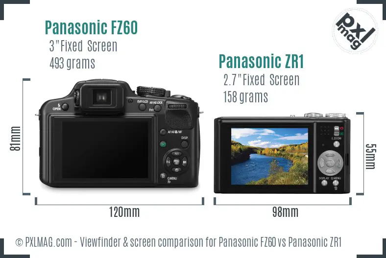 Panasonic FZ60 vs Panasonic ZR1 Screen and Viewfinder comparison