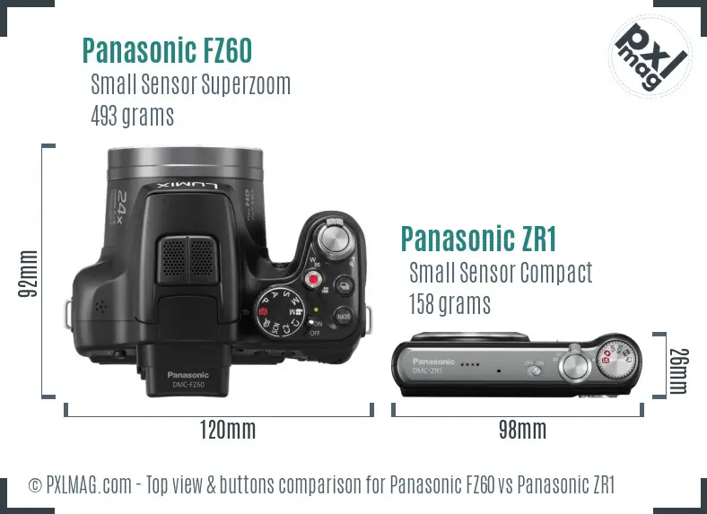 Panasonic FZ60 vs Panasonic ZR1 top view buttons comparison