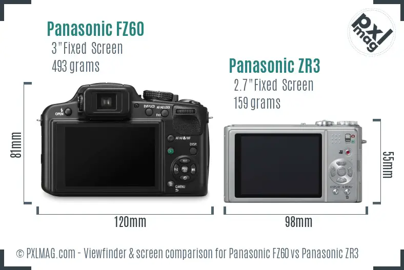 Panasonic FZ60 vs Panasonic ZR3 Screen and Viewfinder comparison