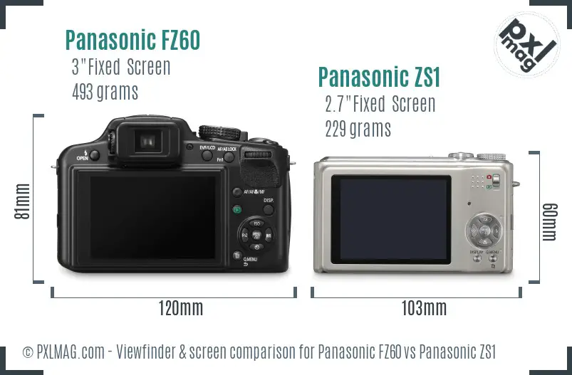 Panasonic FZ60 vs Panasonic ZS1 Screen and Viewfinder comparison