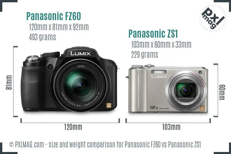 Panasonic FZ60 vs Panasonic ZS1 size comparison