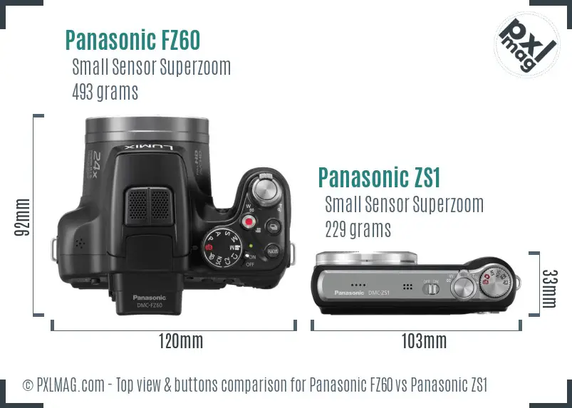Panasonic FZ60 vs Panasonic ZS1 top view buttons comparison