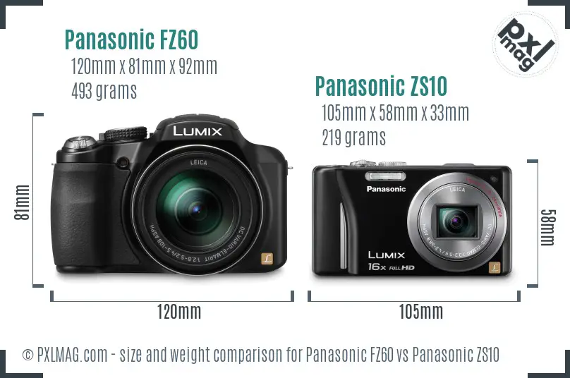 Panasonic FZ60 vs Panasonic ZS10 size comparison