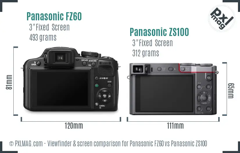 Panasonic FZ60 vs Panasonic ZS100 Screen and Viewfinder comparison