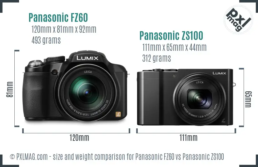 Panasonic FZ60 vs Panasonic ZS100 size comparison