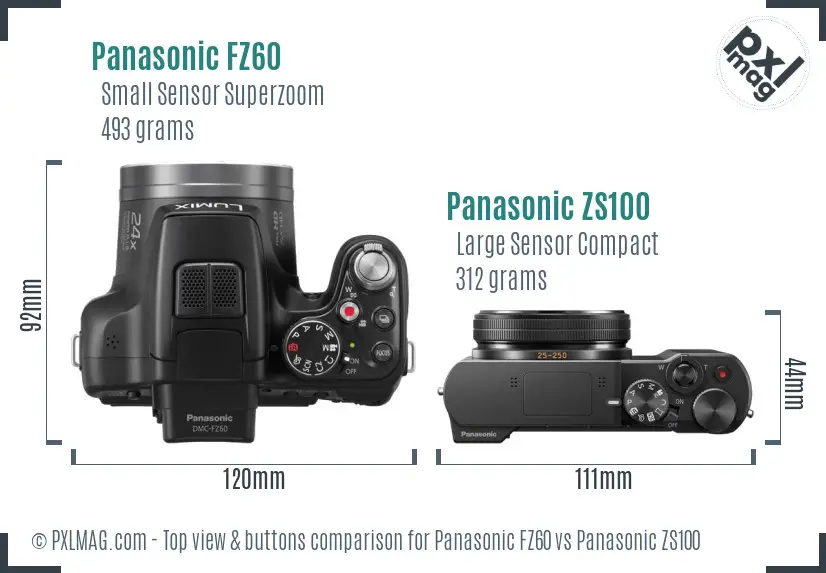 Panasonic FZ60 vs Panasonic ZS100 top view buttons comparison