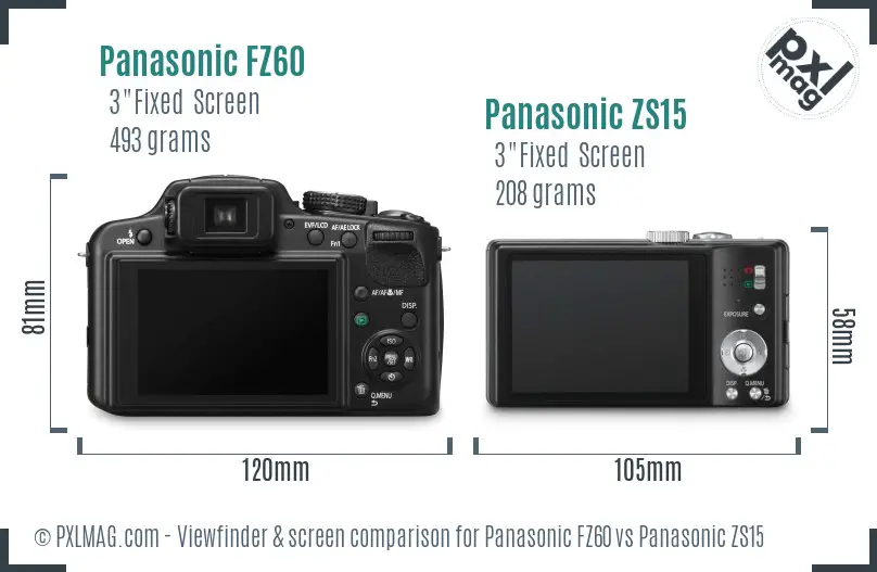 Panasonic FZ60 vs Panasonic ZS15 Screen and Viewfinder comparison