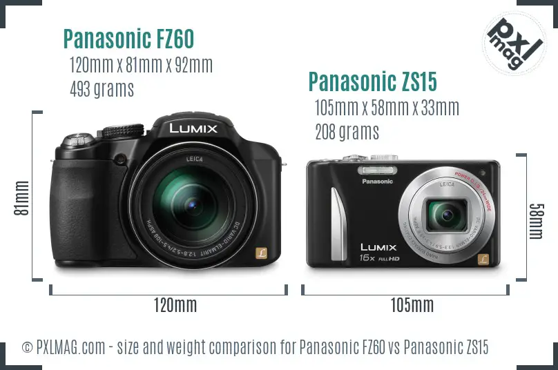Panasonic FZ60 vs Panasonic ZS15 size comparison