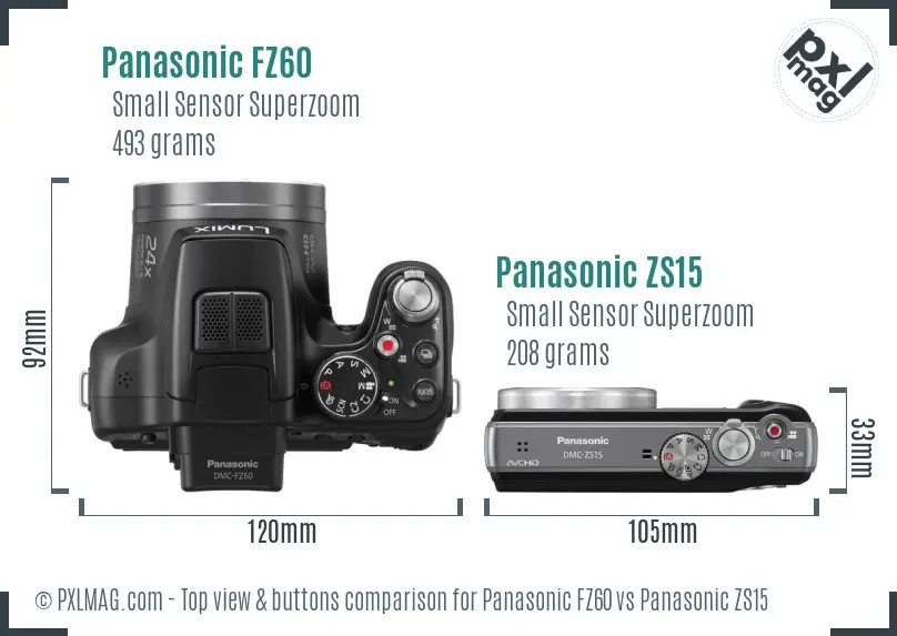 Panasonic FZ60 vs Panasonic ZS15 top view buttons comparison