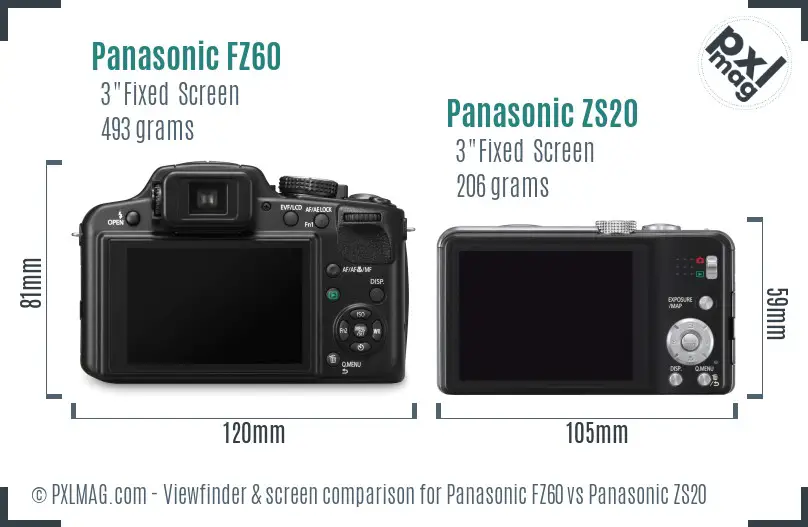 Panasonic FZ60 vs Panasonic ZS20 Screen and Viewfinder comparison