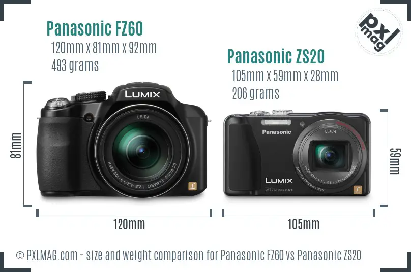 Panasonic FZ60 vs Panasonic ZS20 size comparison