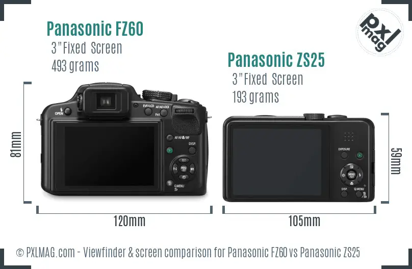 Panasonic FZ60 vs Panasonic ZS25 Screen and Viewfinder comparison