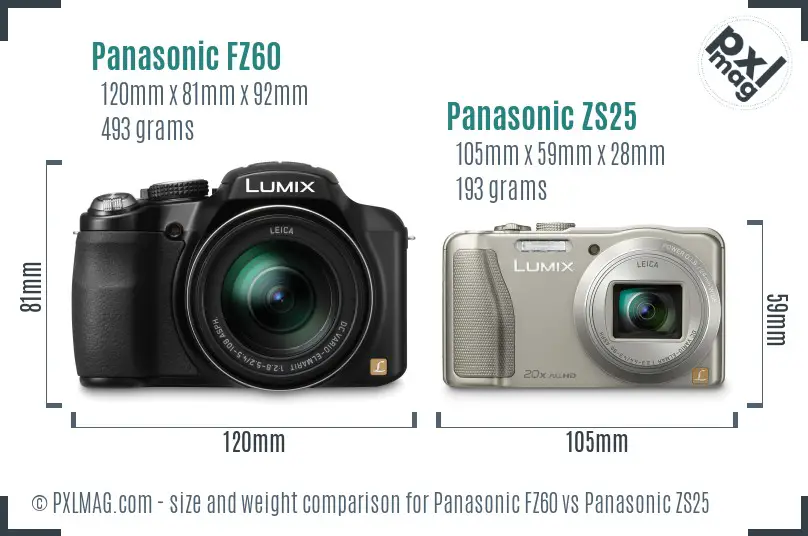 Panasonic FZ60 vs Panasonic ZS25 size comparison