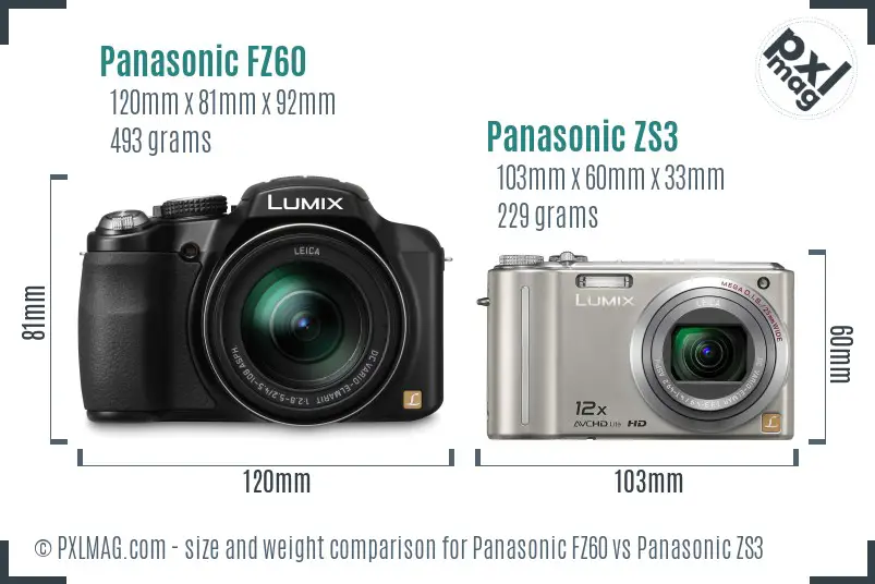 Panasonic FZ60 vs Panasonic ZS3 size comparison