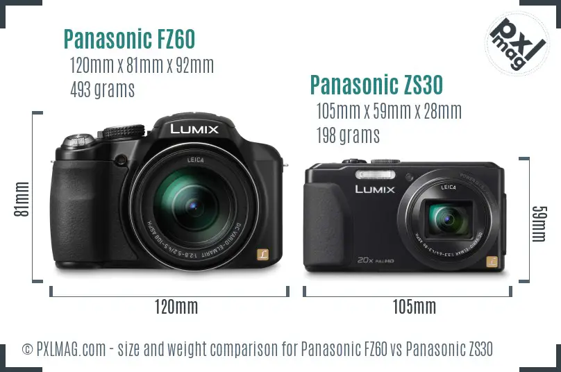 Panasonic FZ60 vs Panasonic ZS30 size comparison