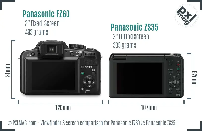 Panasonic FZ60 vs Panasonic ZS35 Screen and Viewfinder comparison