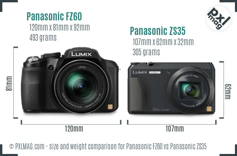 Panasonic FZ60 vs Panasonic ZS35 size comparison