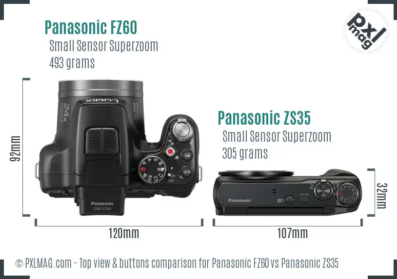 Panasonic FZ60 vs Panasonic ZS35 top view buttons comparison