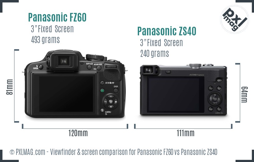 Panasonic FZ60 vs Panasonic ZS40 Screen and Viewfinder comparison