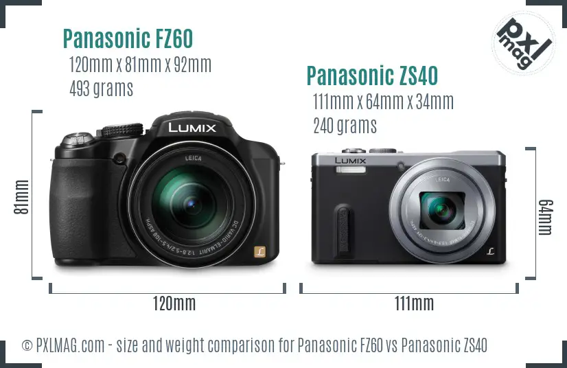 Panasonic FZ60 vs Panasonic ZS40 size comparison