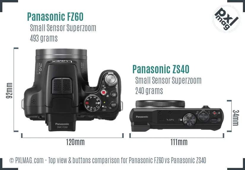 Panasonic FZ60 vs Panasonic ZS40 top view buttons comparison