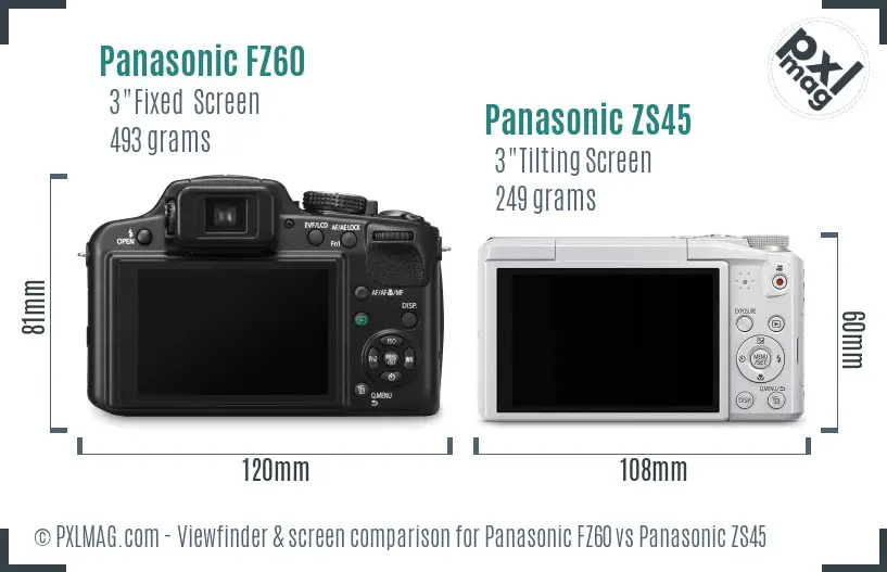 Panasonic FZ60 vs Panasonic ZS45 Screen and Viewfinder comparison