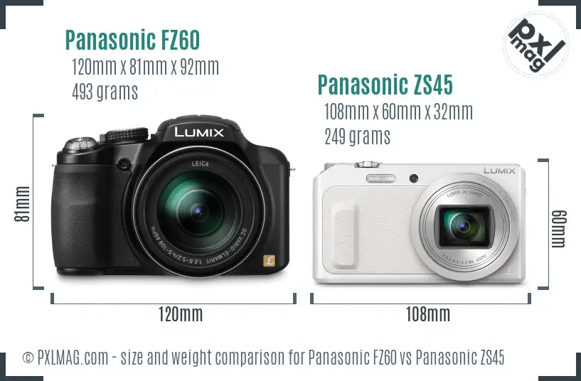 Panasonic FZ60 vs Panasonic ZS45 size comparison