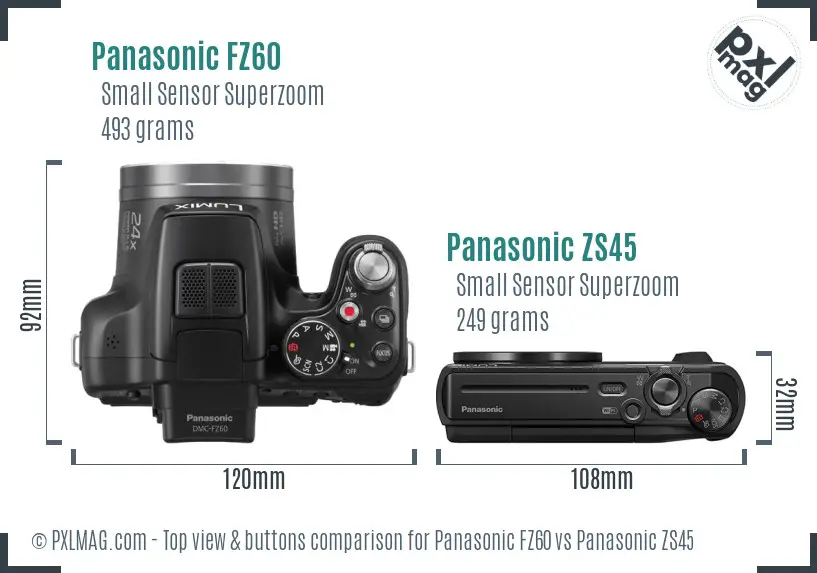 Panasonic FZ60 vs Panasonic ZS45 top view buttons comparison
