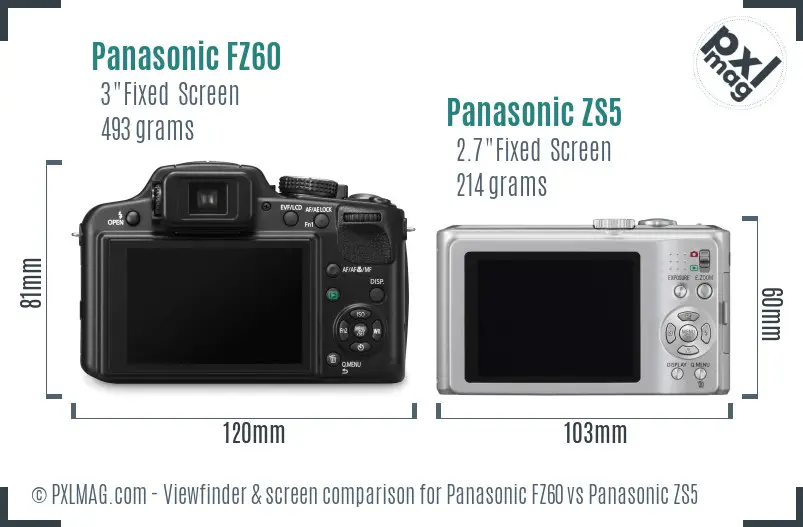 Panasonic FZ60 vs Panasonic ZS5 Screen and Viewfinder comparison