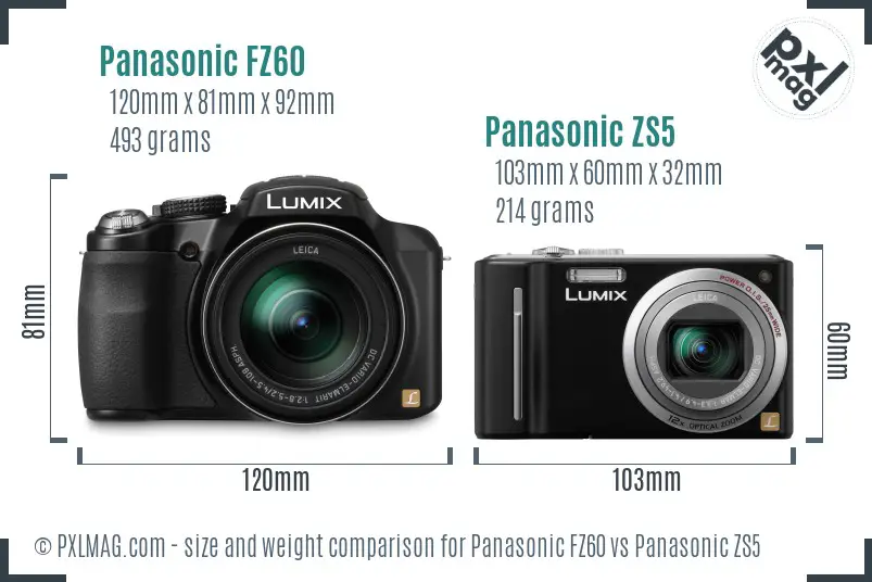 Panasonic FZ60 vs Panasonic ZS5 size comparison