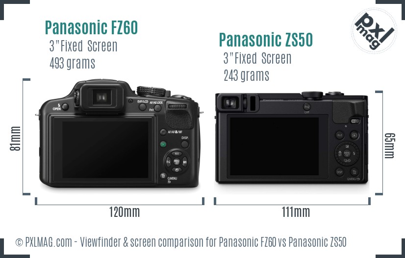 Panasonic FZ60 vs Panasonic ZS50 Screen and Viewfinder comparison