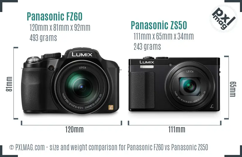 Panasonic FZ60 vs Panasonic ZS50 size comparison