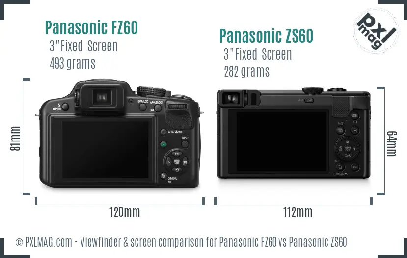 Panasonic FZ60 vs Panasonic ZS60 Screen and Viewfinder comparison
